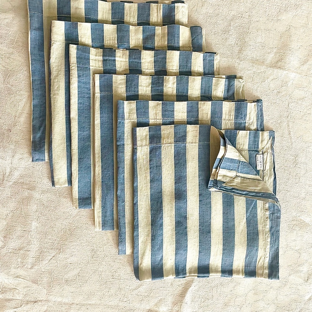 SOCIETY LIMONTA LINEN NAPKINS.6. Striped Blue and White